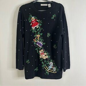 Victoria Jones Sweater Black Beaded Christmas Ugly Tacky Embroidered Doll Toys M